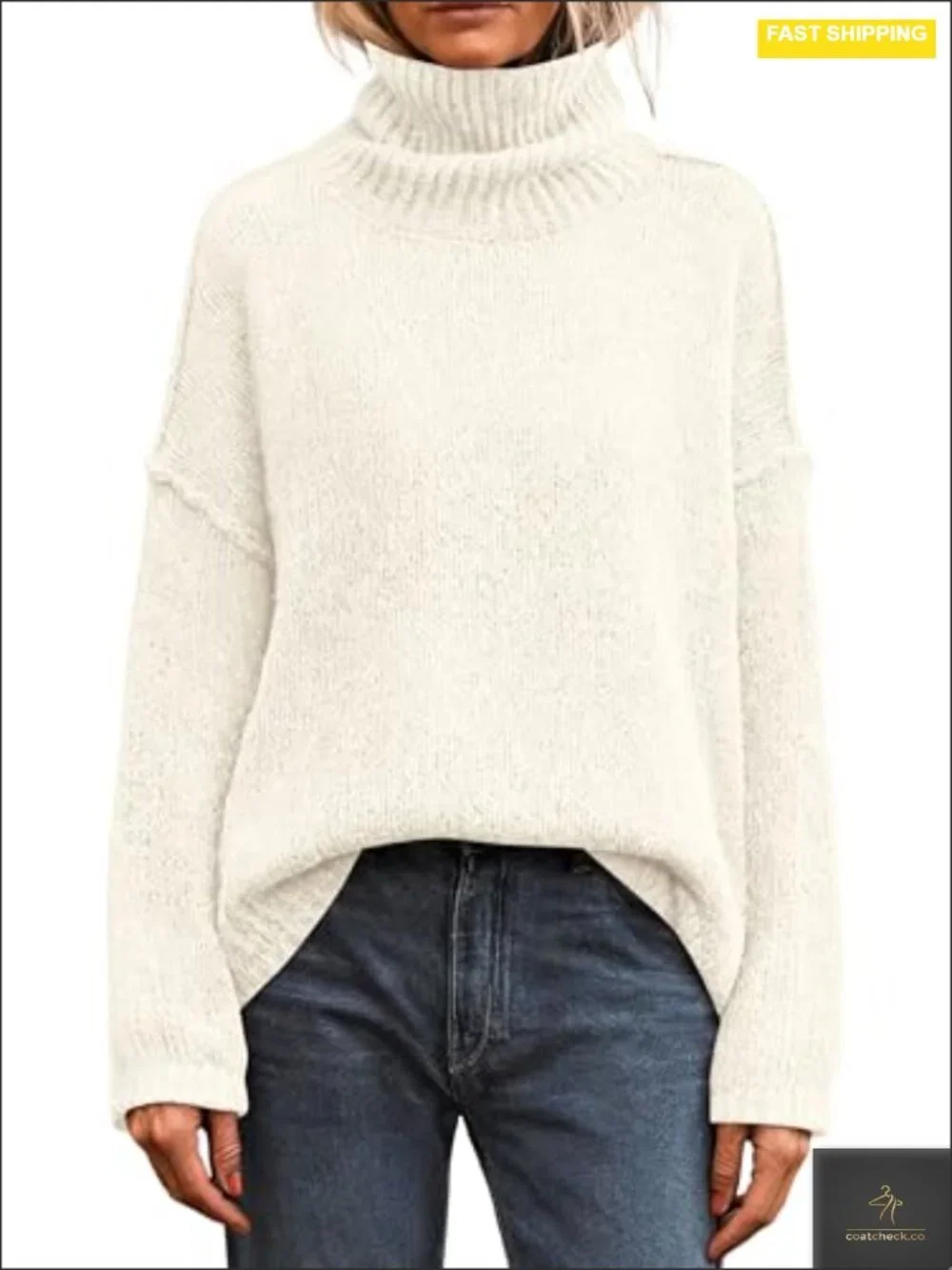 Turtleneck Long Sleeve Pullover Sweater Chunky Knit Oversized Loose Fit